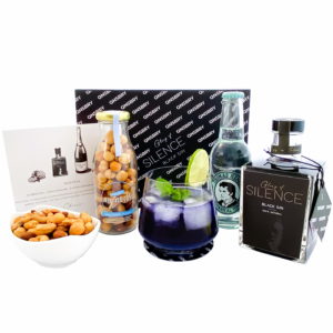 Geschenkset Gin & Snack | Geschenkbox mit Black Gin, Tonic Water & Nussmischung
