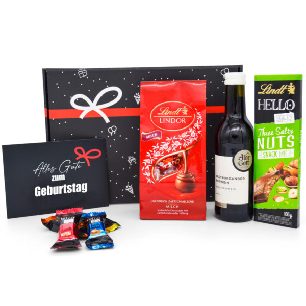 Geschenkbox zum Geburtstag mit Wein & Schokolade